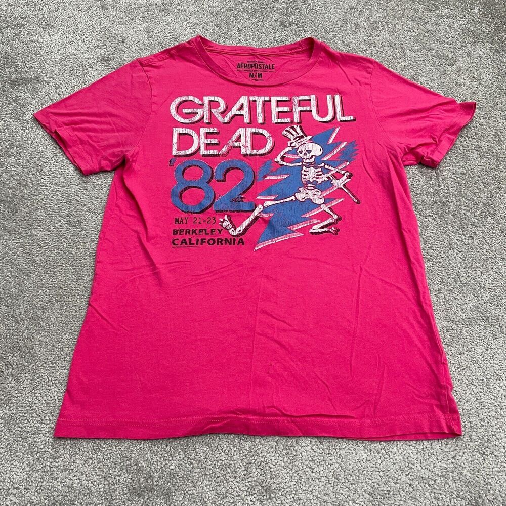 Aeropostale Vintage Graphic Band Tee Womens Medium Pink Round Neck Short Sleeve